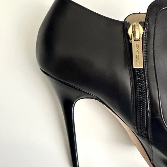 JIMMY CHOO 'Decoy' Black Leather Platform Ankle Booties Boots Size 38.5 - Picture 10 of 14